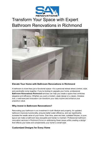 Transform Your Space with Expert Bathroom Renovations in Richmond