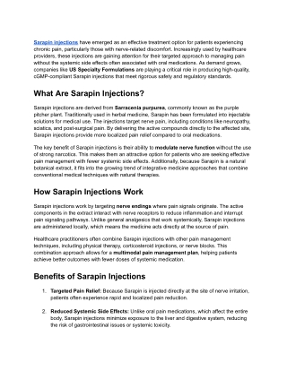 Sarapin Injections- Uses, Benefits, and Manufacturing by US Specialty Formulations