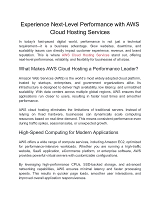 Experience Next-Level Performance with AWS Cloud Hosting Services