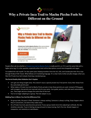 Why a Private Inca Trail to Machu Picchu Feels So Different on the Ground