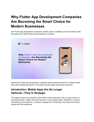 Why Flutter App Development Companies Are Becoming the Smart Choice for Modern Businesses