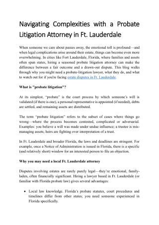 Navigating Complexities with a Probate Litigation Attorney in Ft. Lauderdale