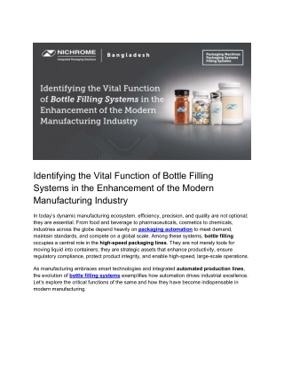 Identifying the Vital Function of Bottle Filling Systems in the Enhancement of the Modern Manufacturing Industry