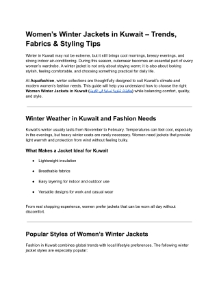 Women’s Winter Jackets in Kuwait – Trends, Fabrics & Styling Tips