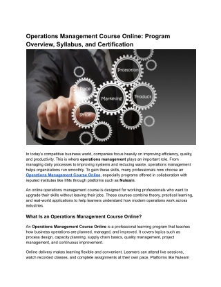 Operations Management Course Online: Program Overview, Syllabus, and Certificati