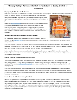 Choosing the Right Workwear in Perth