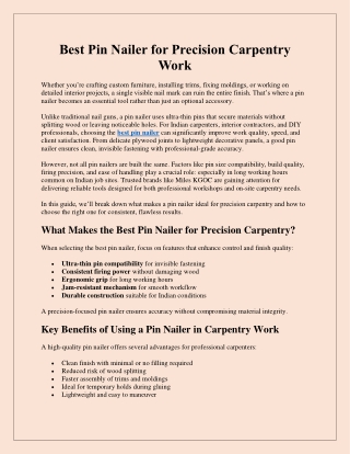 Best Pin Nailer for Precision Carpentry Work