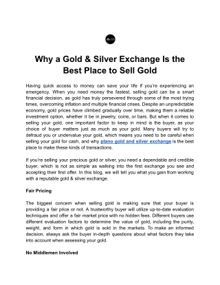 Why a Gold & Silver Exchange Is the Best Place to Sell Gold