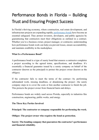 Performance Bonds in Florida – Building Trust and Ensuring Project Success