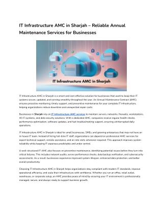 IT Infrastructure AMC in Sharjah – Reliable Annual Maintenance Services for Businesses