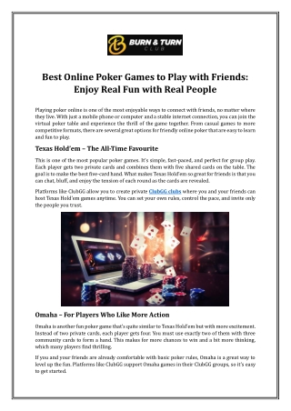 Best Online Poker Games to Play with Friends: Enjoy Real Fun with Real People