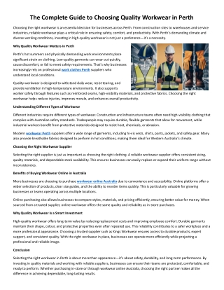 The Complete Guide to Choosing Quality Workwear in Perth