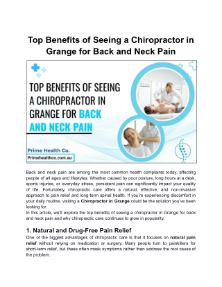 Top Benefits of Seeing a Chiropractor in Grange for Back and Neck Pain