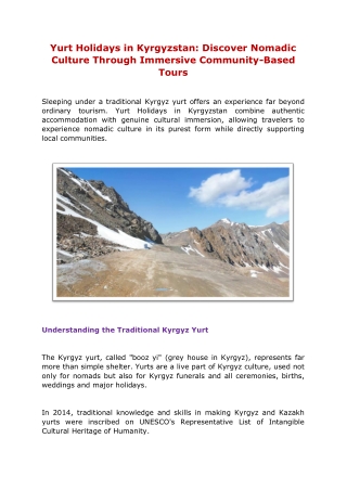 Yurt Holidays in Kyrgyzstan Discover Nomadic Culture Through Immersive Community-Based Tours