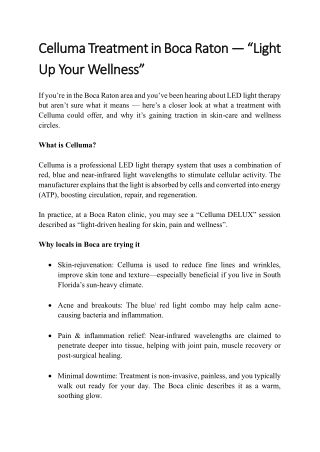 Celluma Treatment in Boca Raton - Light Up Your Wellness
