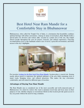Best Hotel Near Ram Mandir for a Comfortable Stay in Bhubaneswar