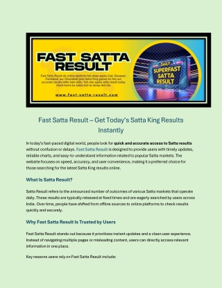 Fast Satta Result – Today’s Satta King Results & Charts