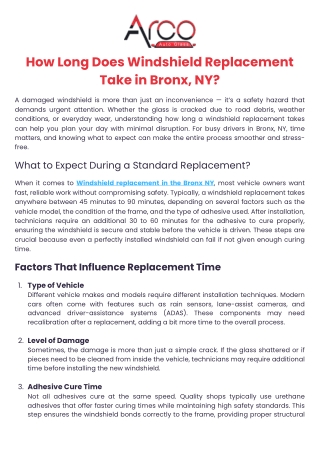 How Long Does Windshield Replacement Take in Bronx, NY