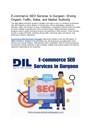 E-commerce SEO Services in Gurgaon: Driving Organic Traffic, Sales, and Market A
