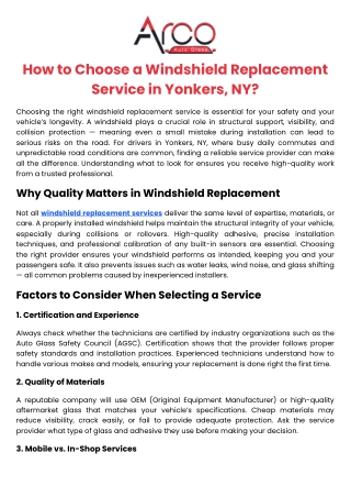 How to Choose a Windshield Replacement Service in Yonkers, NY