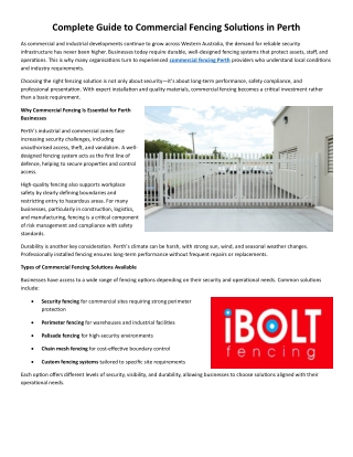 Complete Guide to Commercial Fencing Solutions in Perth