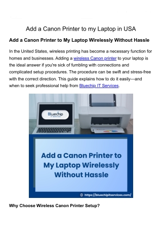 Add a Canon Printer to my Laptop in USA