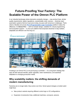 Future-Proofing Your Factory: The Scalable Power of the Omron PLC Platform