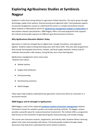 Exploring Agribusiness Studies at Symbiosis Nagpur