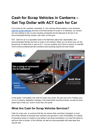 Cash for Scrap Vehicles in Canberra – Get Top Dollar with ACT Cash for Car