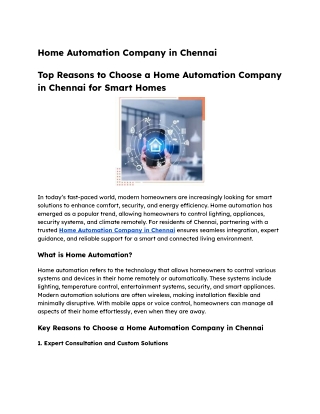 Home Automation Company in Chennai