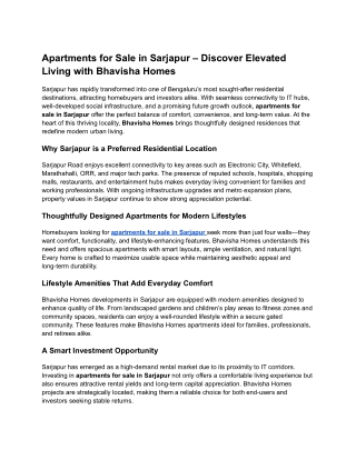 Apartments for Sale in Sarjapur – Discover Elevated Living with Bhavisha Homes