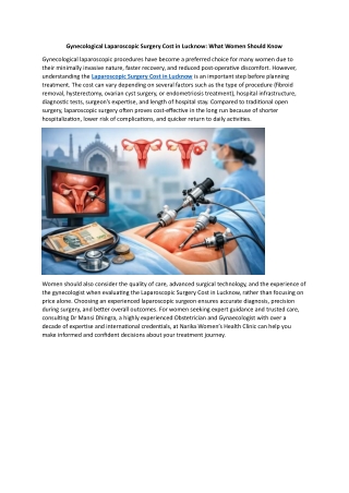 Gynecological Laparoscopic Surgery Cost in Lucknow What Women Should Know