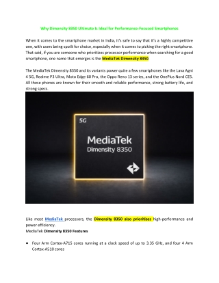 Why Dimensity 8350 Ultimate Is Ideal for Performance-Focused Smartphones