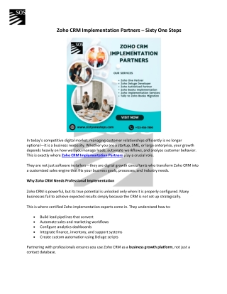 Zoho CRM Implementation Partners – Sixty One Steps