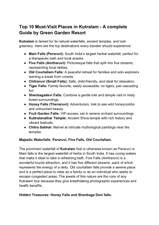 Top 10 must visit places in Kutralam, Tenkasi