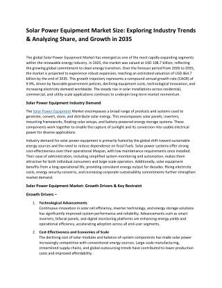 Solar Power Equipment Market Trends Forecasted for 2035