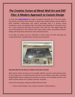 The Creative Fusion of Metal Wall Art and DXF Files: A Modern Approach to Custom