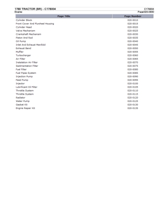 Valtra 1780 TRACTOR (BR) Tractor Parts Catalogue Manual Instant Download (Part No. C178004)