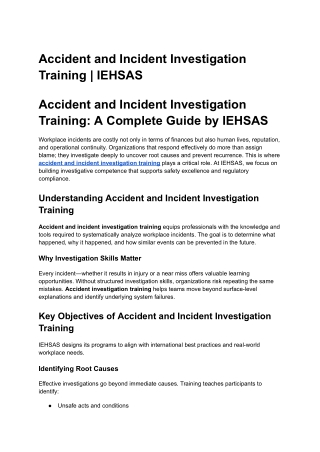 Accident and Incident Investigation Training IEHSAS