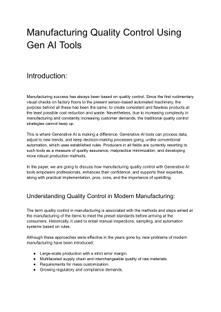 Manufacturing Quality Control Using Gen AI Tools
