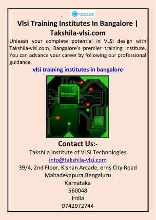 Vlsi Training Institutes In Bangalore  Takshila-vlsi.com