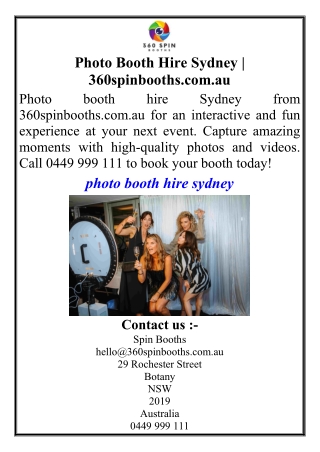 Photo Booth Hire Sydney | 360spinbooths.com.au