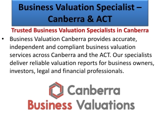 Business Valuation Specialist in Canberra & ACT