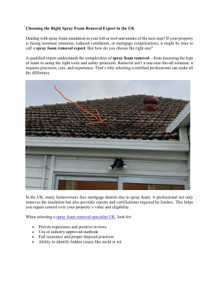 Choosing the Right Spray Foam Removal Expert in the UK