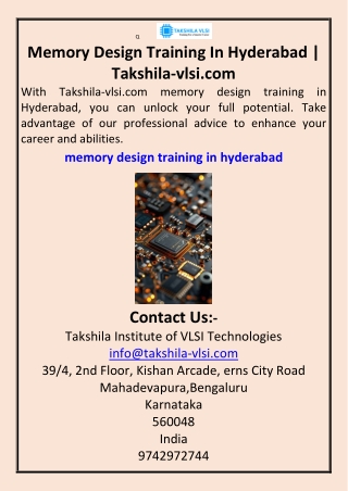 Memory Design Training In Hyderabad  Takshila-vlsi.com