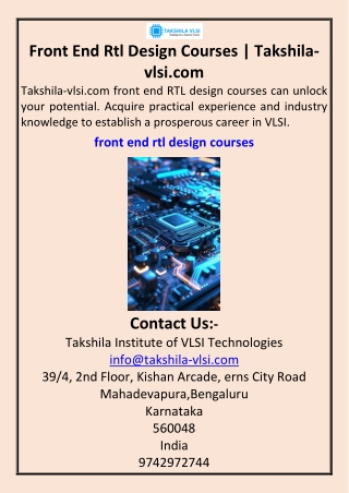 Front End Rtl Design Courses  Takshila-vlsi.com