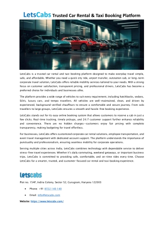 LetsCabs Trusted Car Rental & Taxi Booking Platform