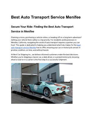 Best Auto Transport Service Menifee