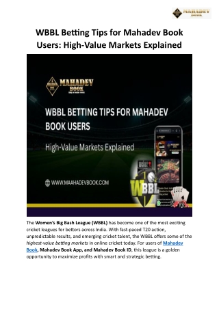 WBBL Betting Tips for Mahadev Book Users High-Value Markets Explained