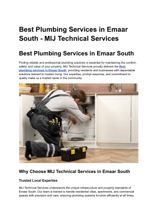 Best Plumbing Services in Emaar South MIJ Technical Services